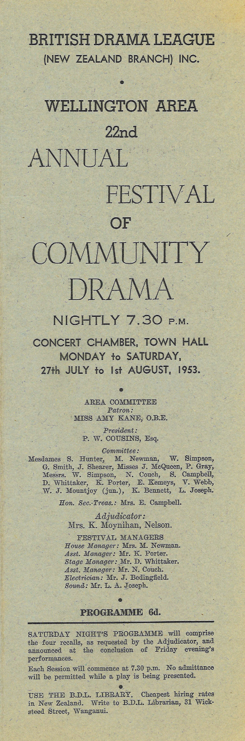 Wellington Area 22nd Annual Festival of Community Drama (1953)