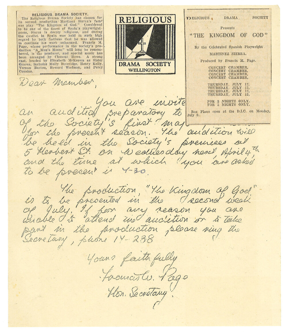 Member's letters from the Religious Drama Society