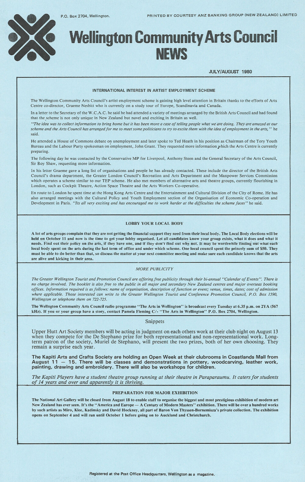 Wellington Community Arts Council News