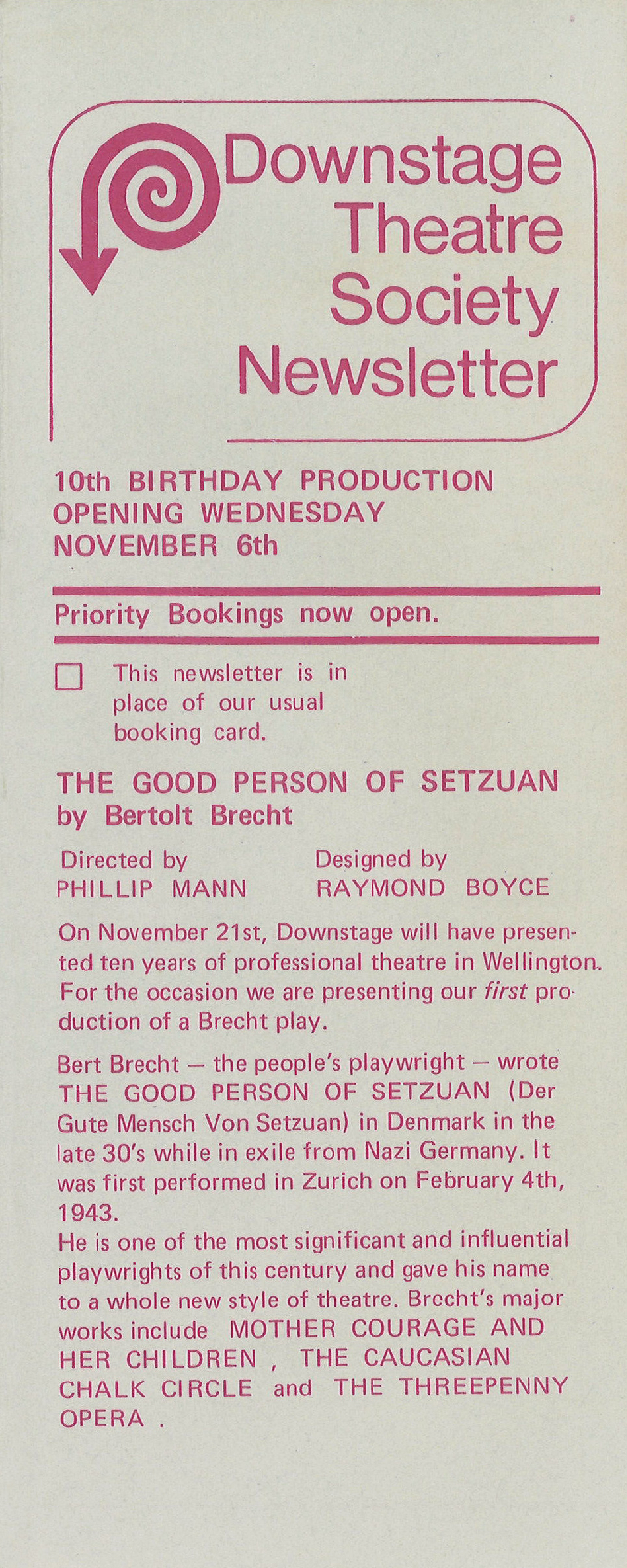 Downstage Theatre Society Newsletter