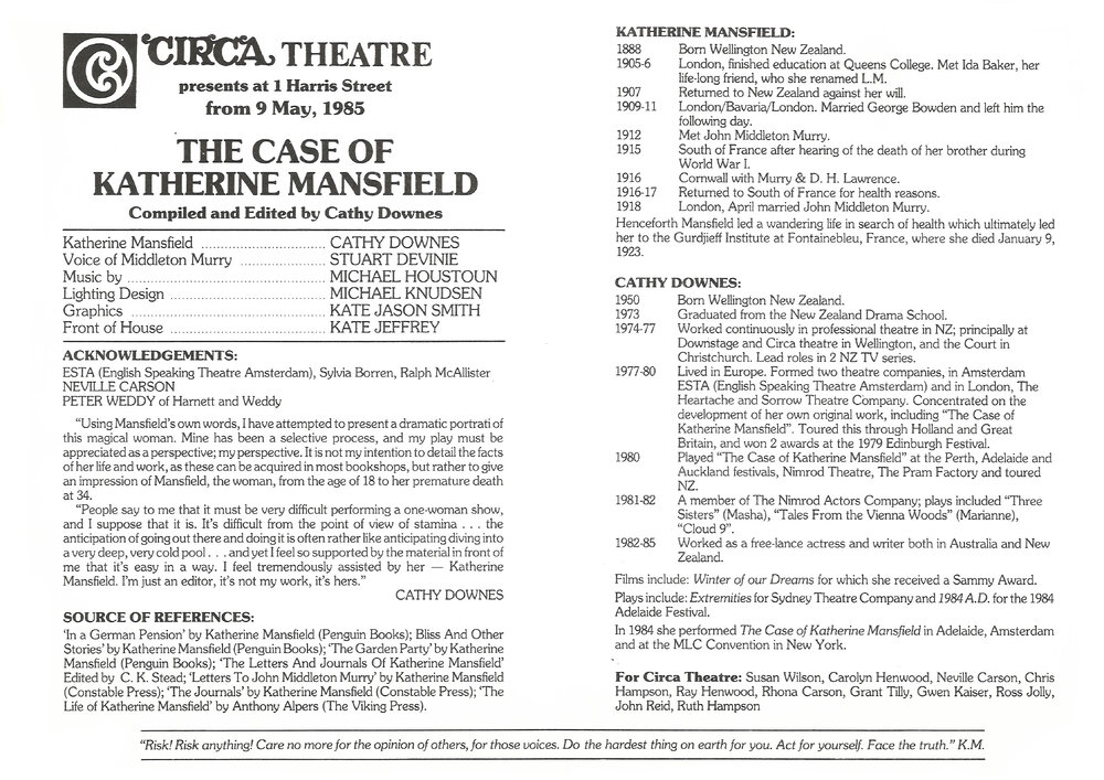 Circa Theatre: "The Case of Katherine Mansfield"