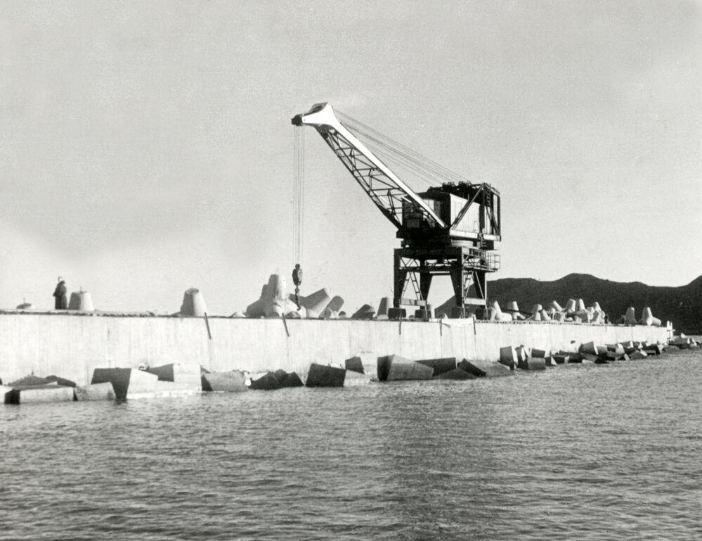 Crane on Lyall Bay breakwater