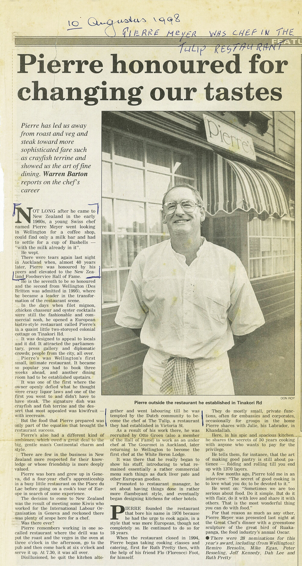 Pierre honoured for changing our tastes