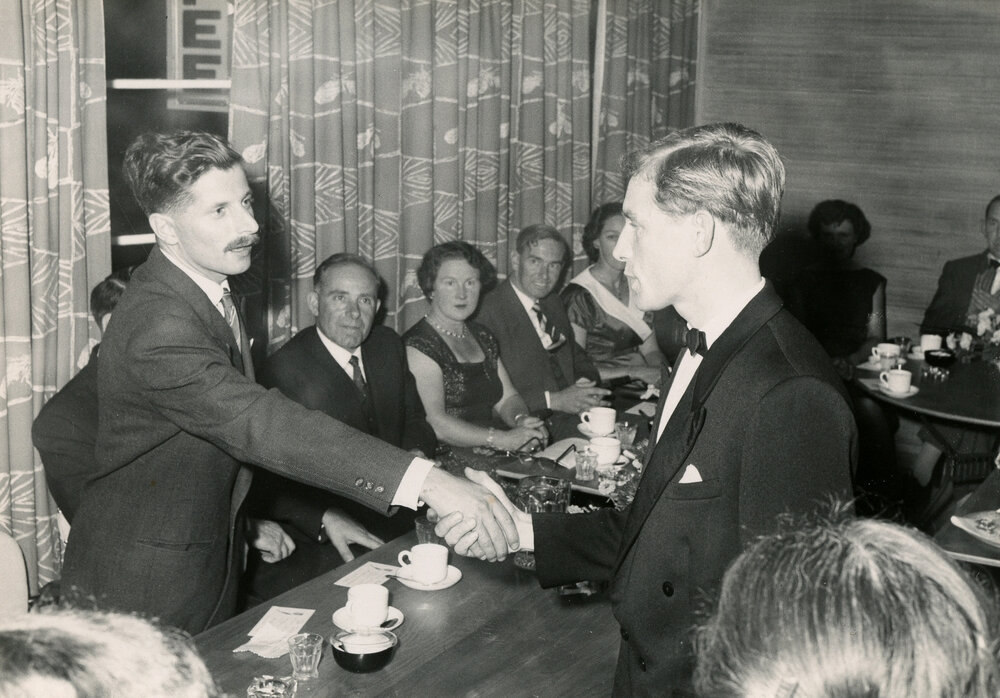 Boyd Klap at the opening of the Tulip Restaurant, 1959
