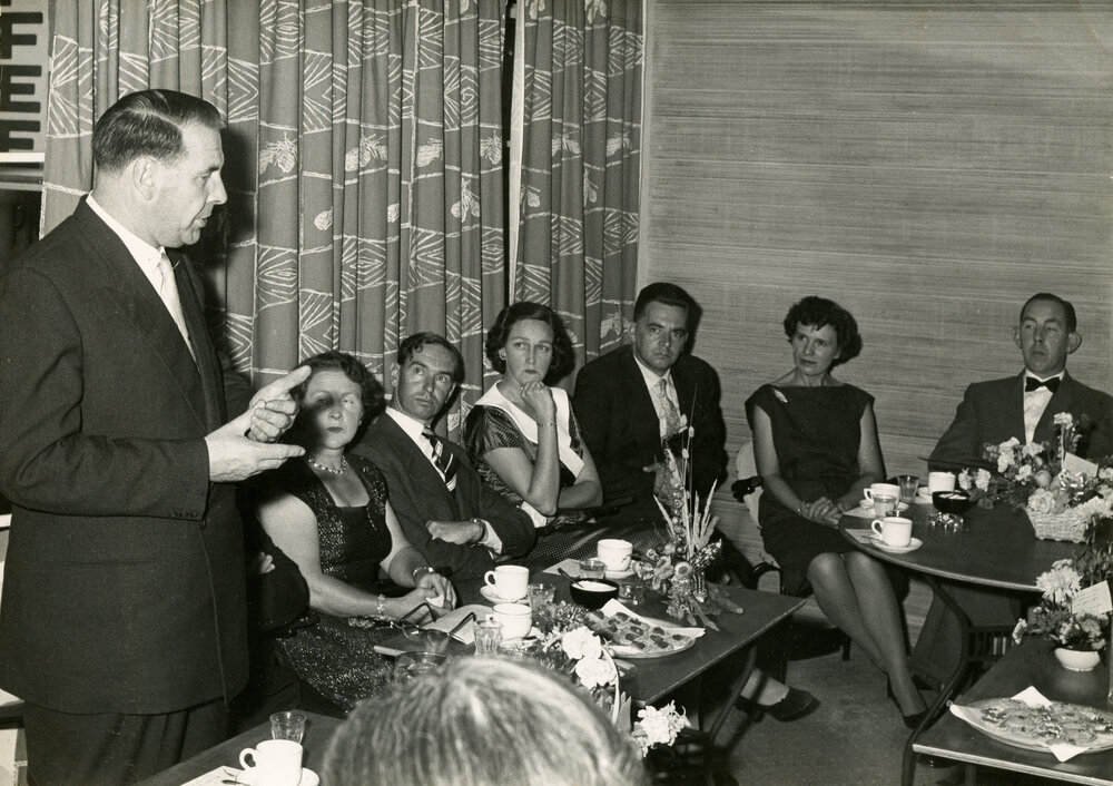 Frank Kitts at the opening of the Tulip Restaurant, 1959