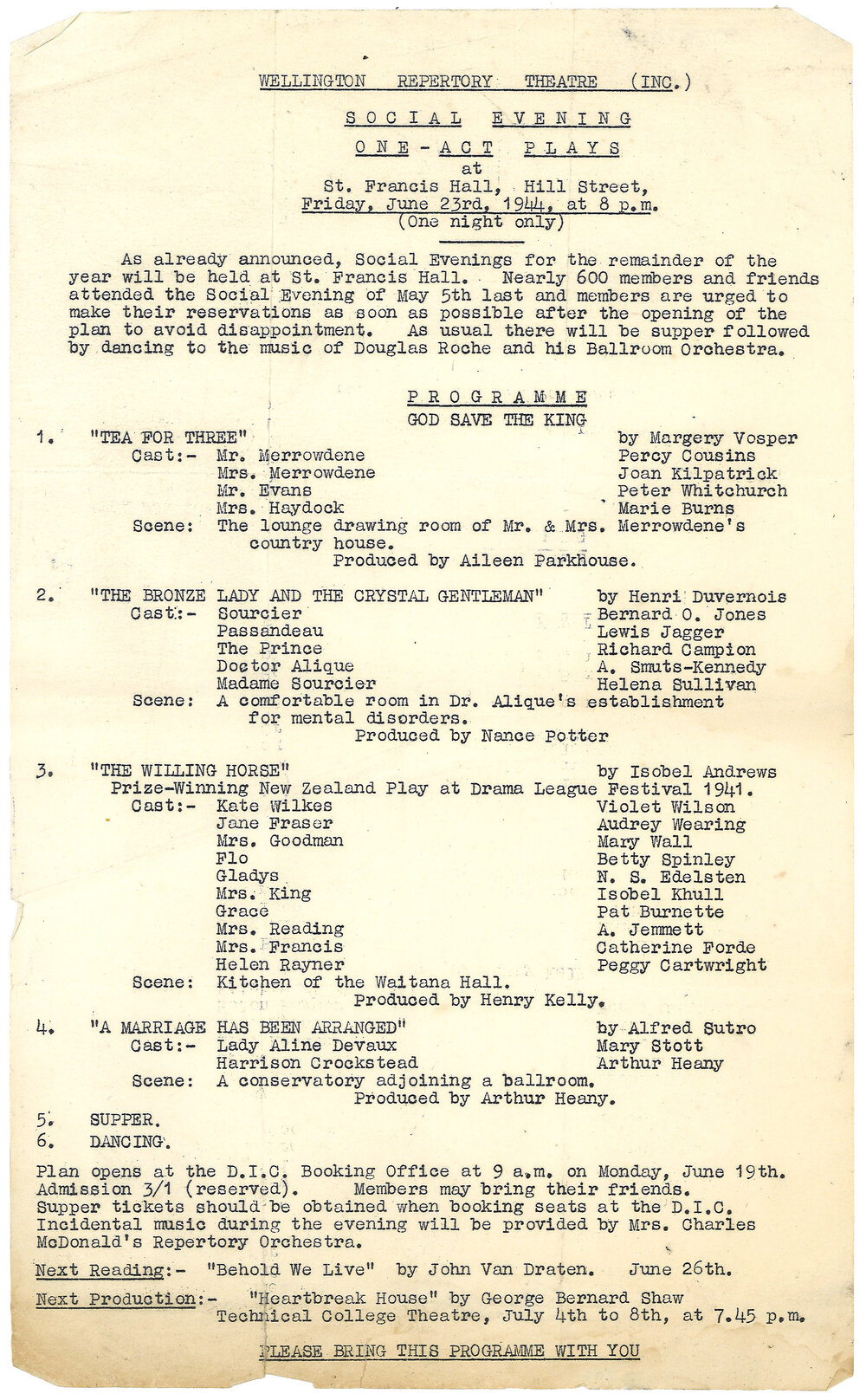 Wellington Repertory Theatre social evening