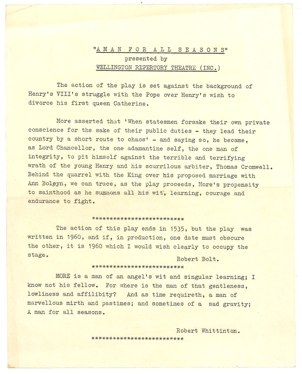 Wellington Repertory Theatre: "A Man For All Seasons"