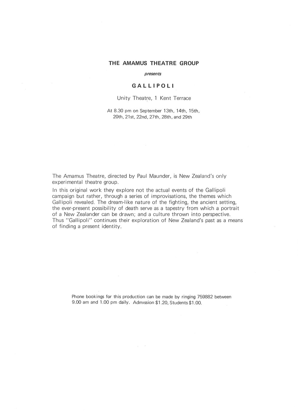 Amamus Theatre: "Gallipoli"