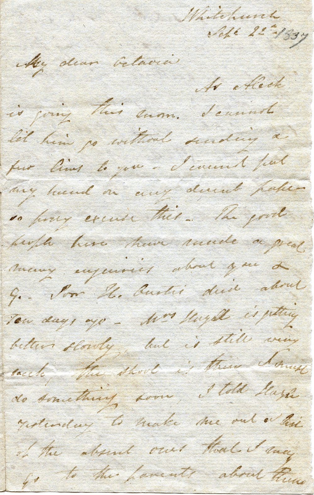 Letter from Octavius Hadfield to his sister Octavia, September 1837