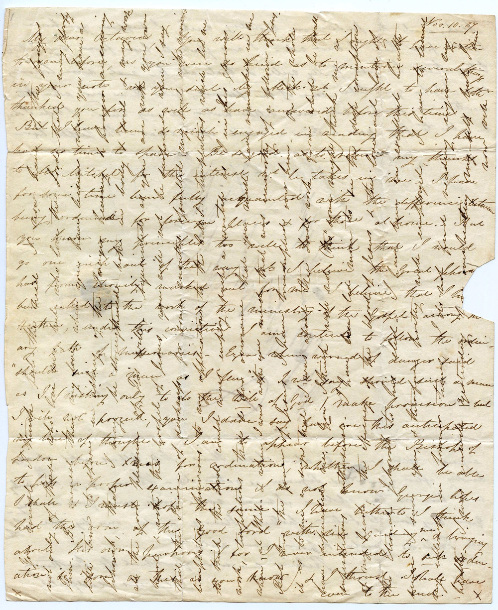 Letter from Octavius Hadfield to his sister Octavia, November 1837