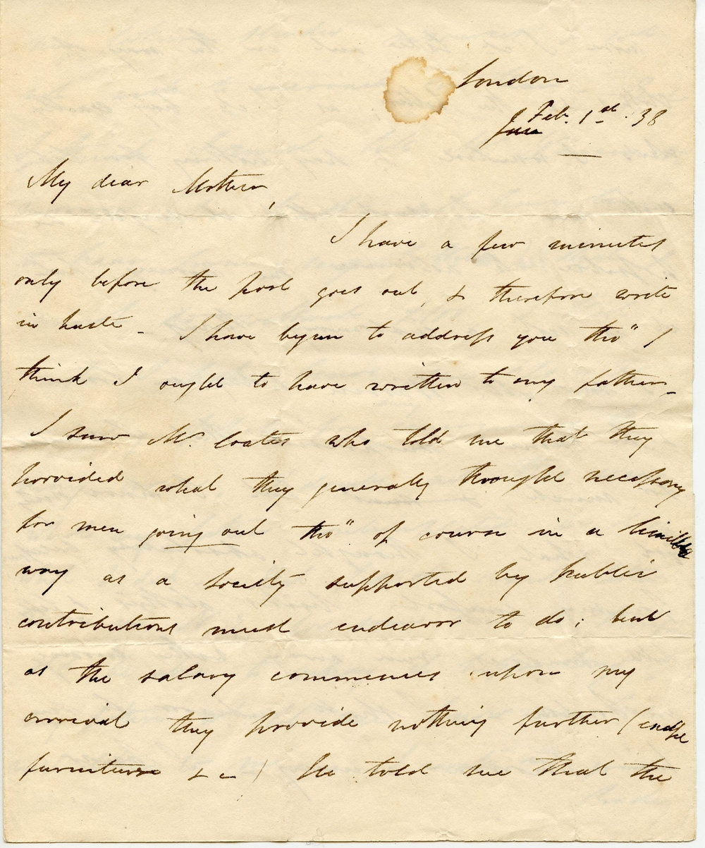 Letter from Octavius Hadfield to his mother, February 1838