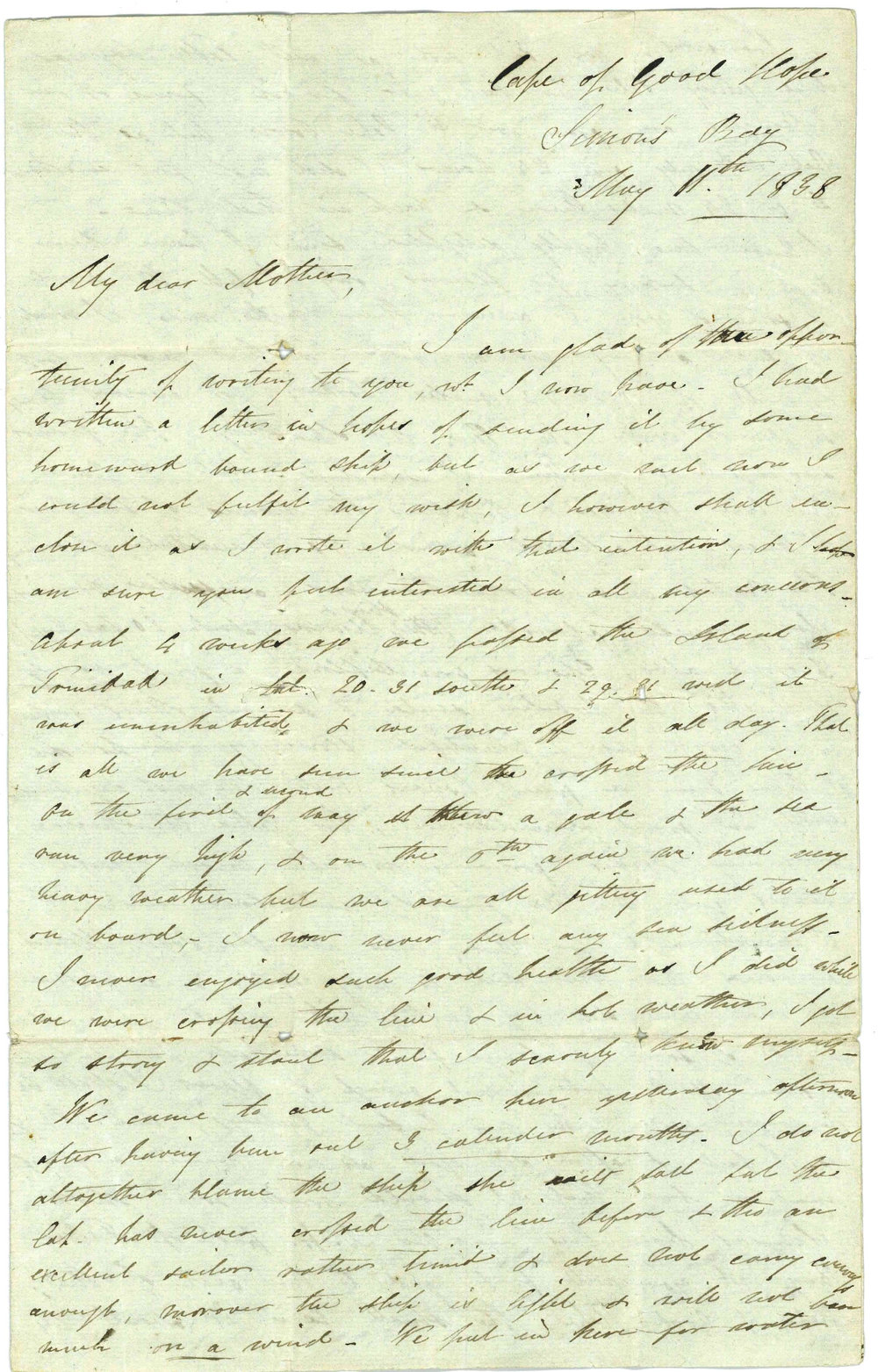 Letter from Octavius Hadfield to his mother, May 1838