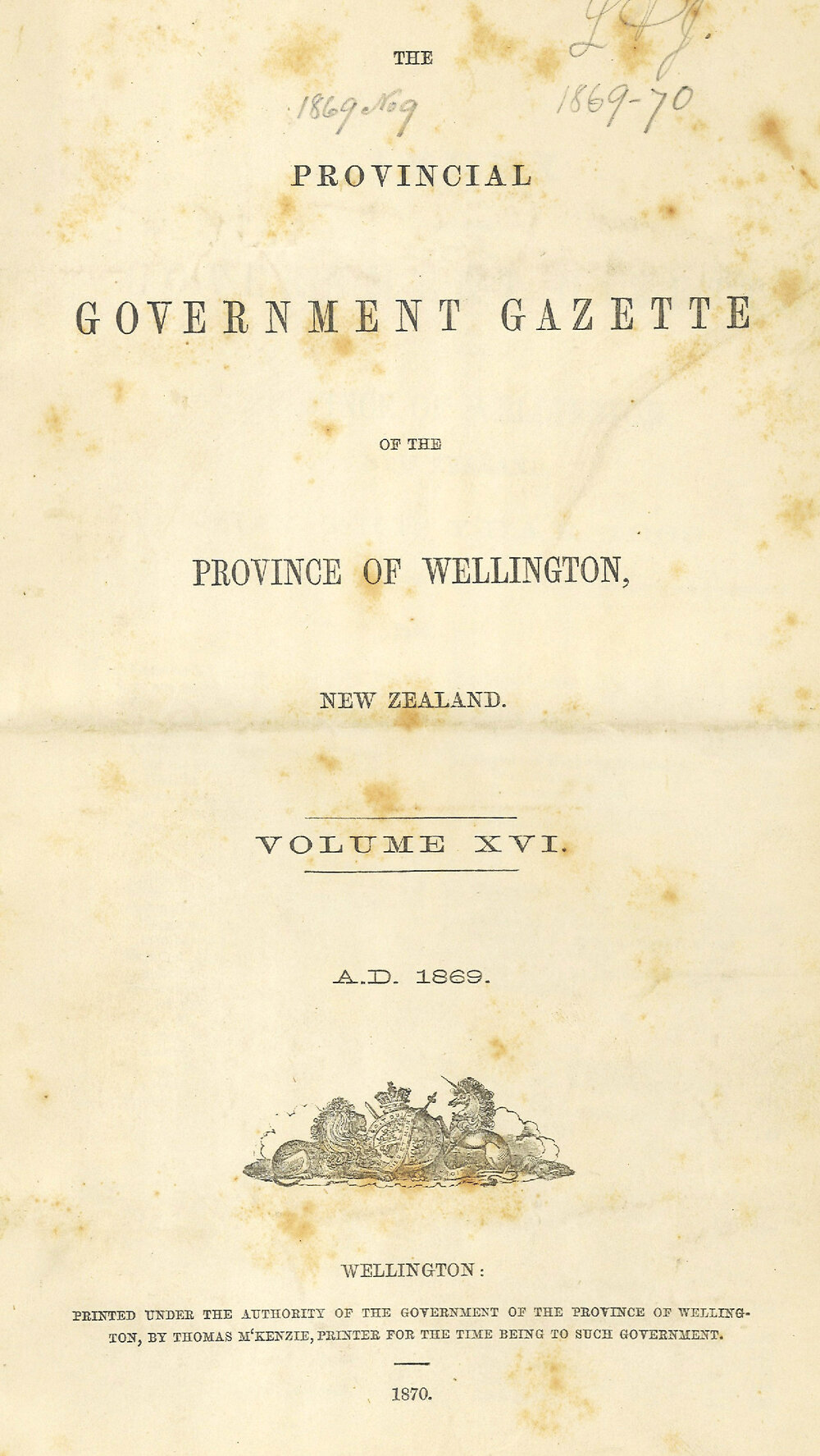 Wellington Provincial Council Gazette, Vol 16 (1869)