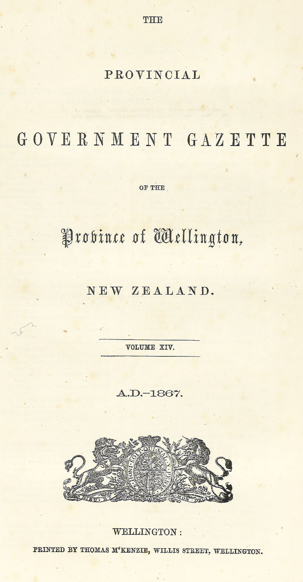 Wellington Provincial Council Gazette, Vol 14 (1867)