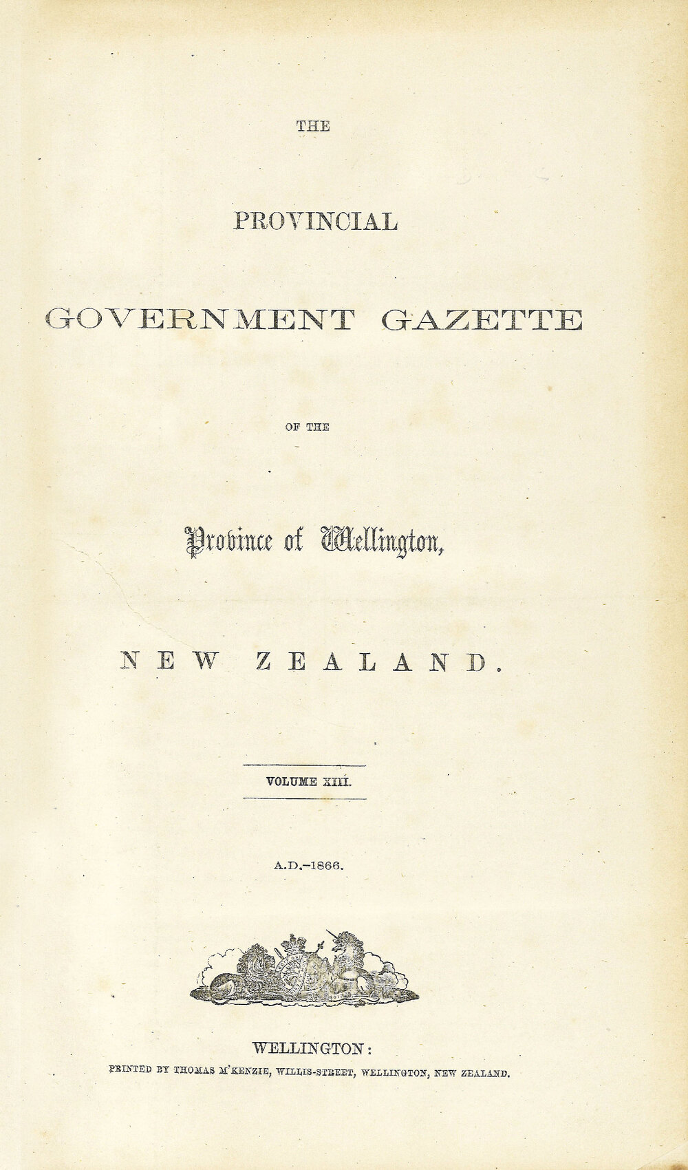 Wellington Provincial Council Gazette, Vol 13 (1866)