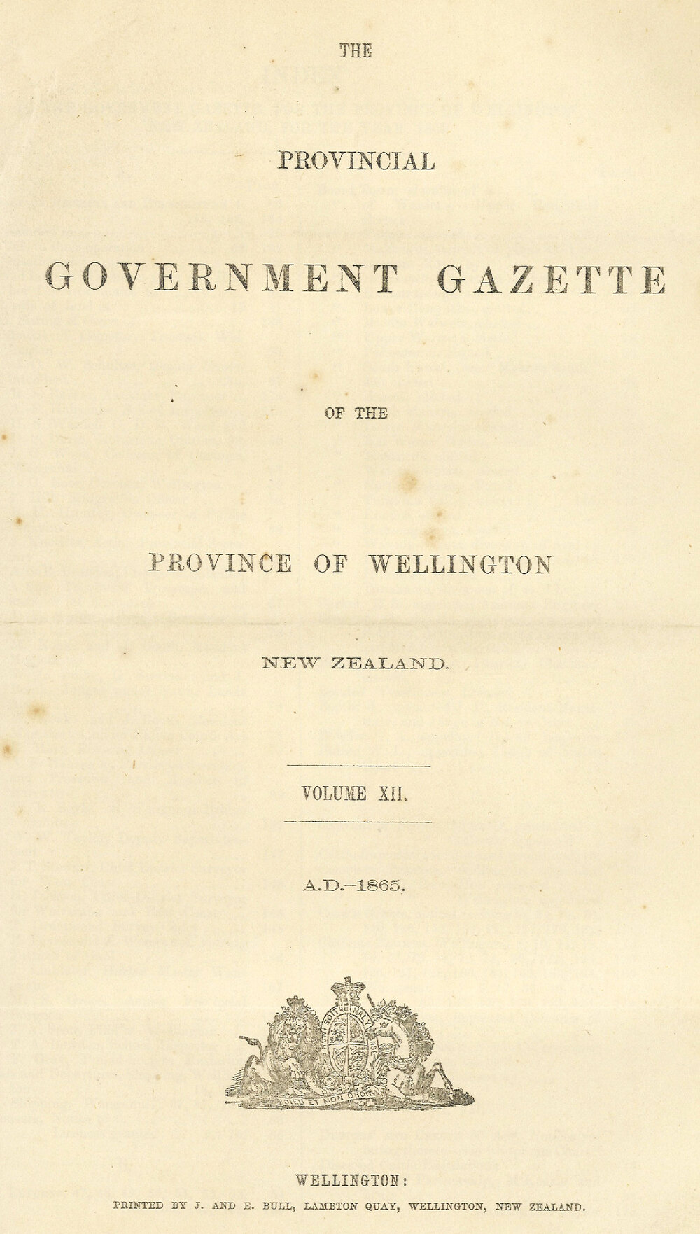 Wellington Provincial Council Gazette, Vol 12 (1865)