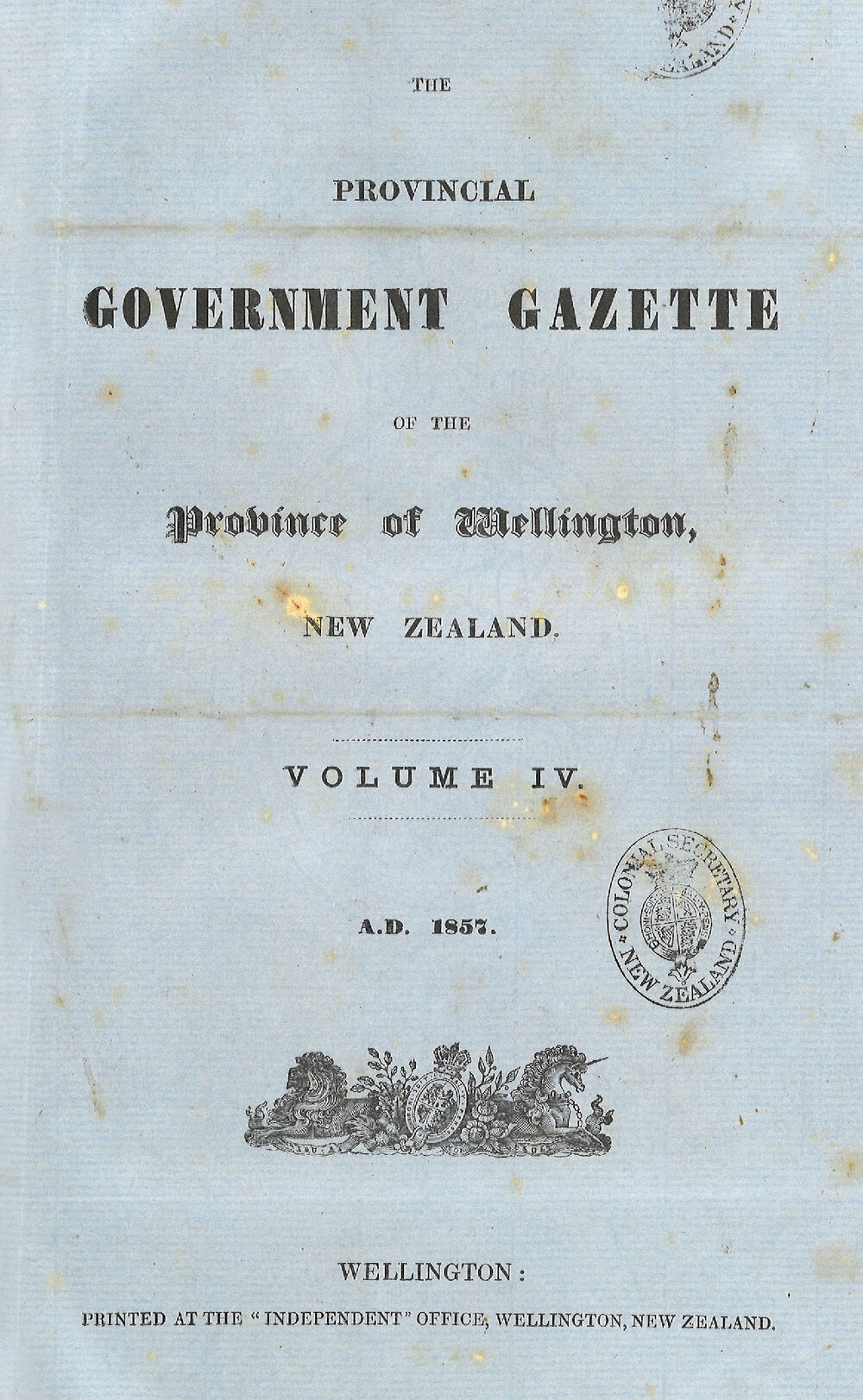 Wellington Provincial Council Gazette, Vol 4 (1857)