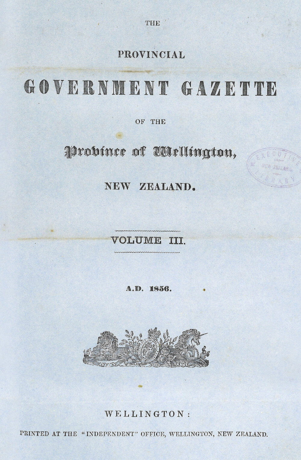 Wellington Provincial Council Gazette, Vol 3 (1856)