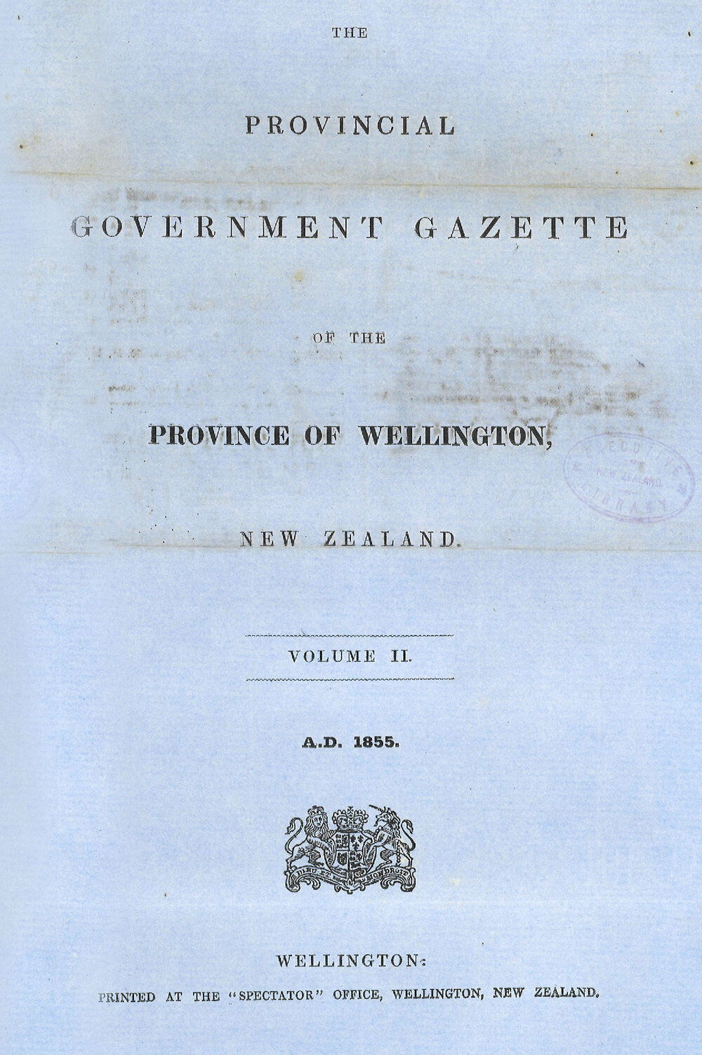Wellington Provincial Council Gazette, Vol 2 (1855)