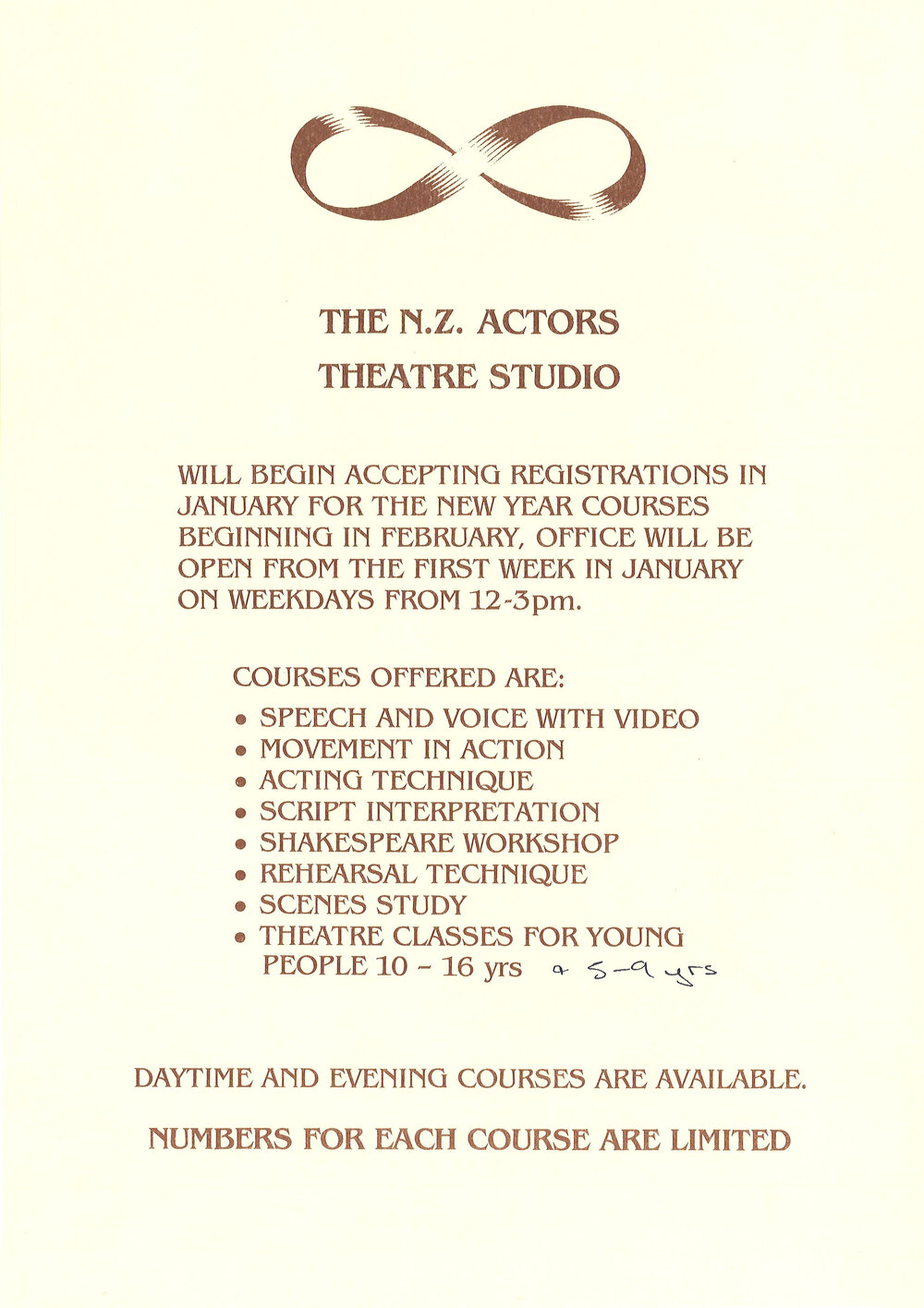 The N.Z. Actors Theatre Studio, 1984 courses