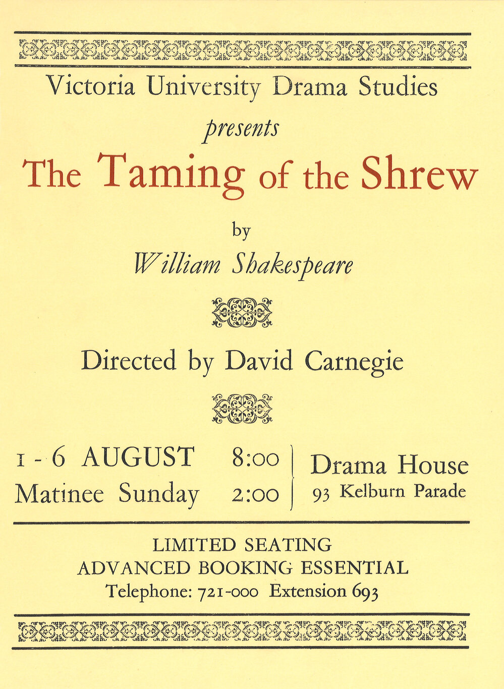 V.U.W. Drama Studies: "The Taming of the Shrew"