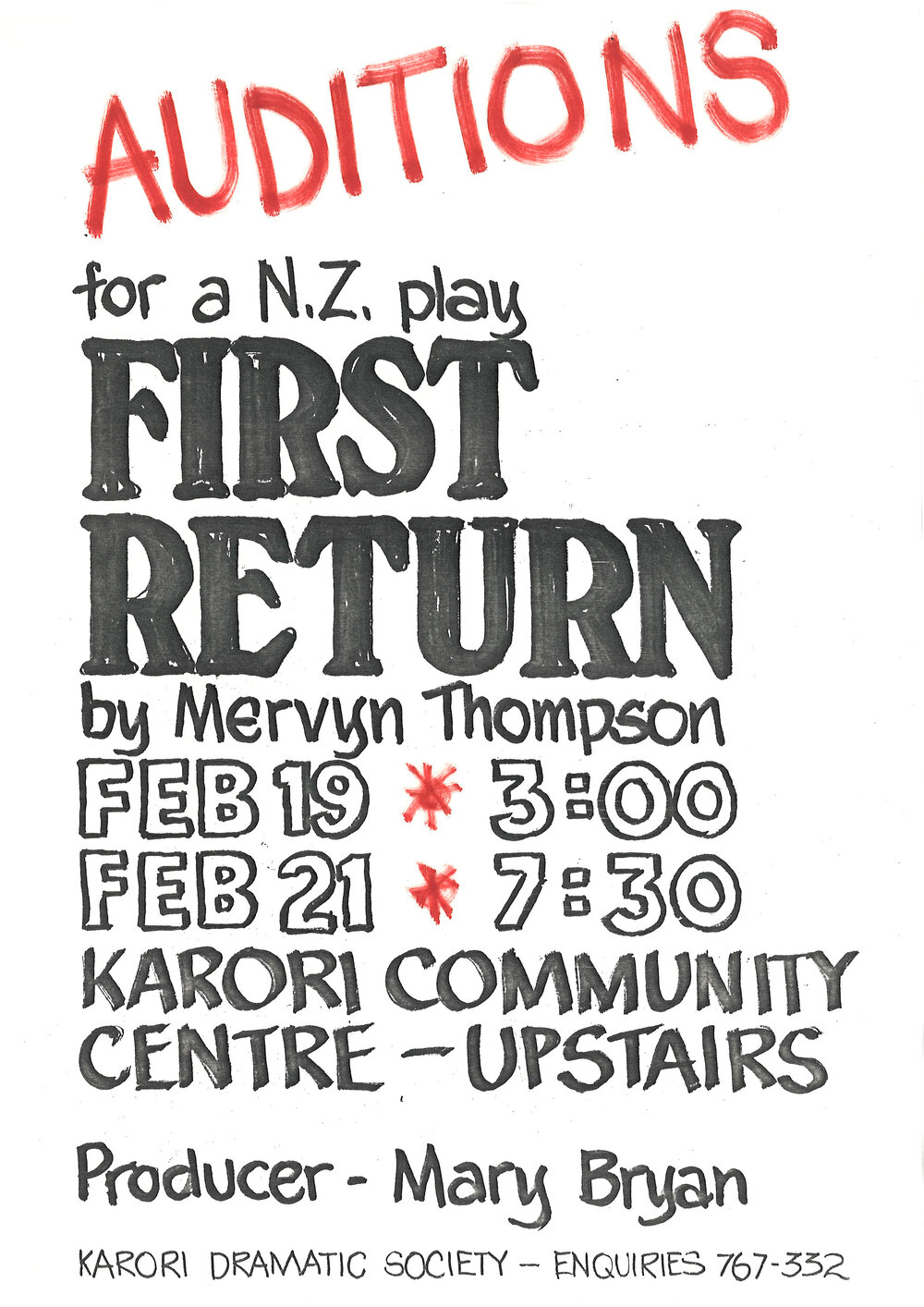 Audition notice for "First Return"