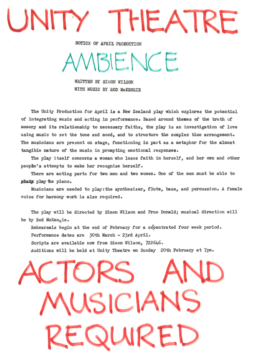 Unity Theatre, Notice of April Production