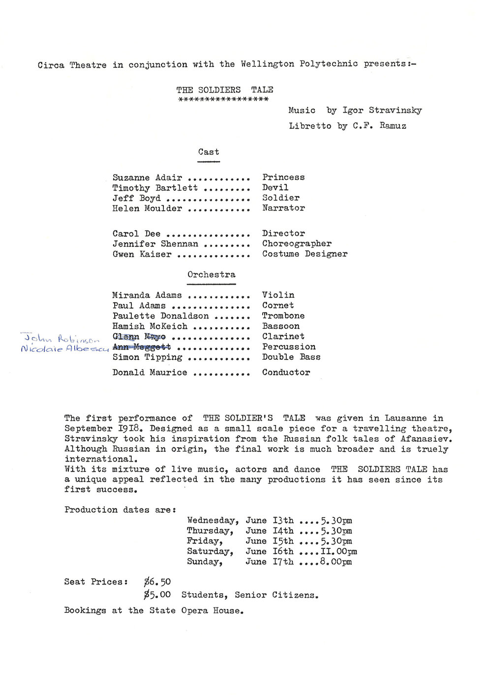 Circa Theatre in conjunction with the Wellington Polytechnic