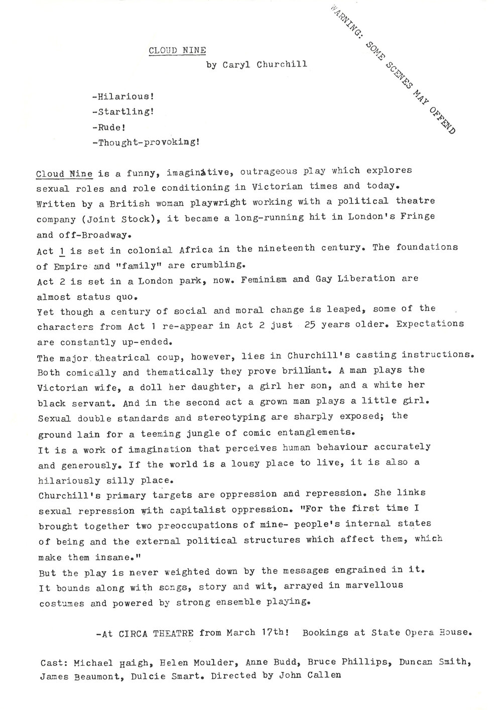 Circa Theatre: "Cloud Nine"