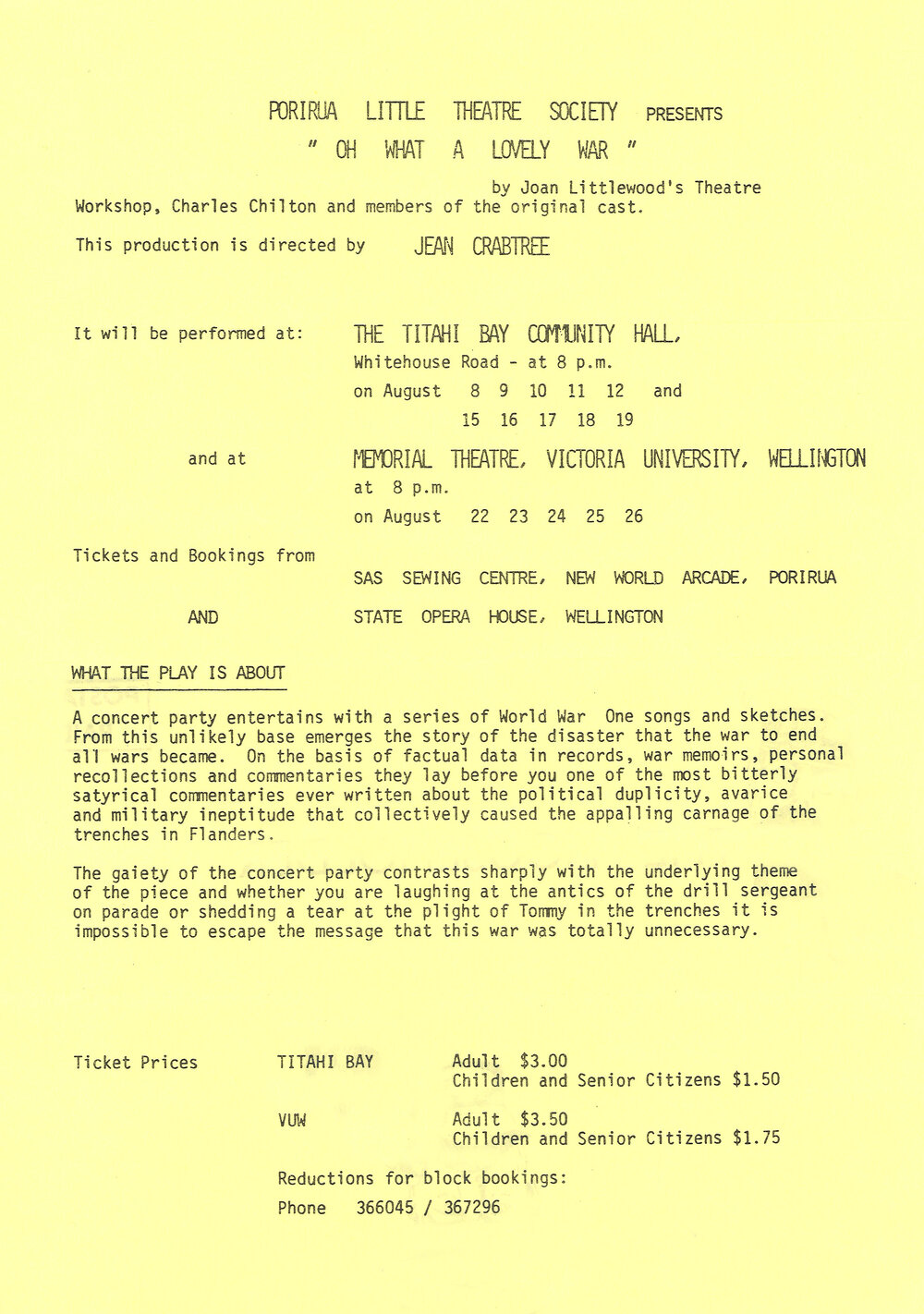 Porirua Little Theatre: "Oh What a Lovely War"