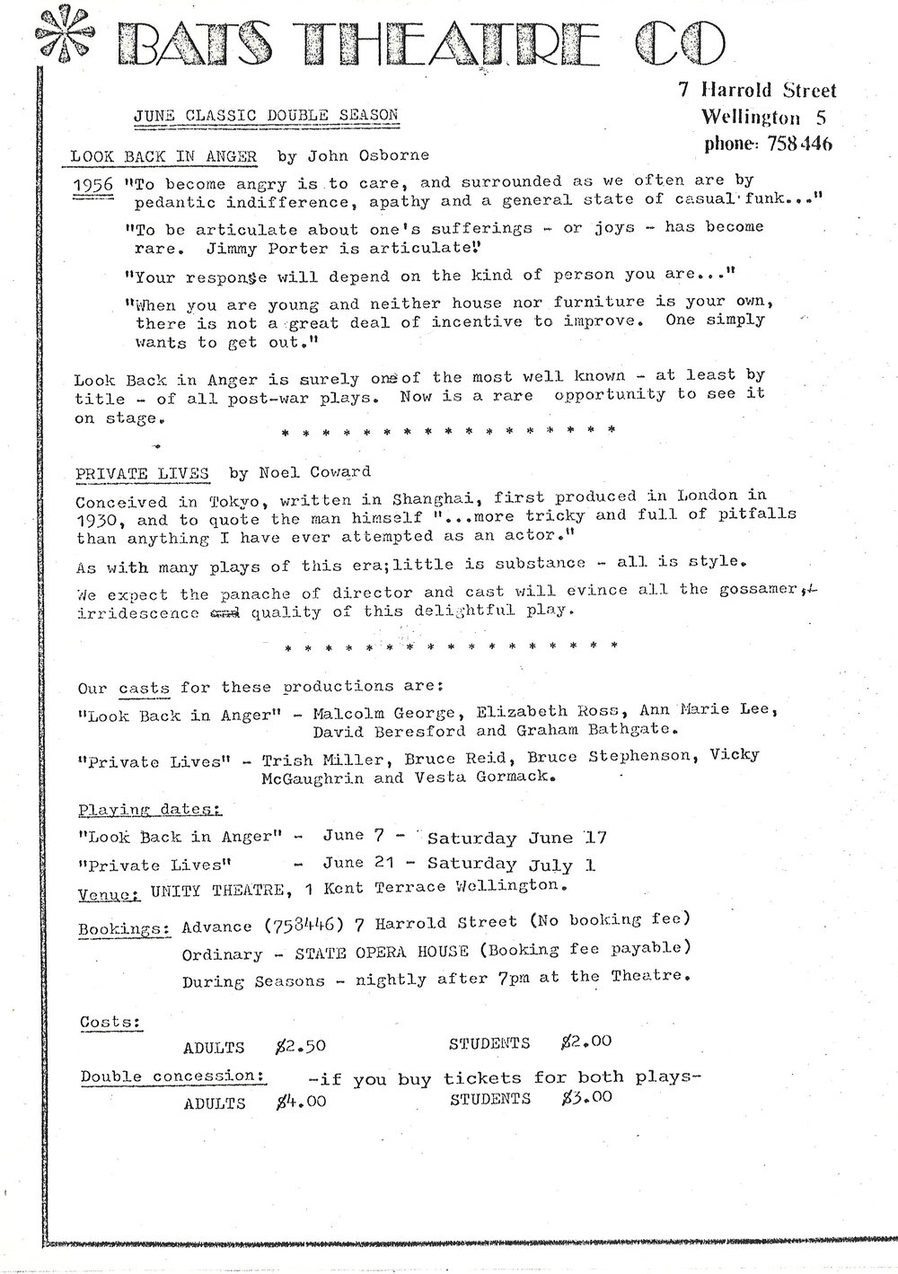 BATS Theatre double season