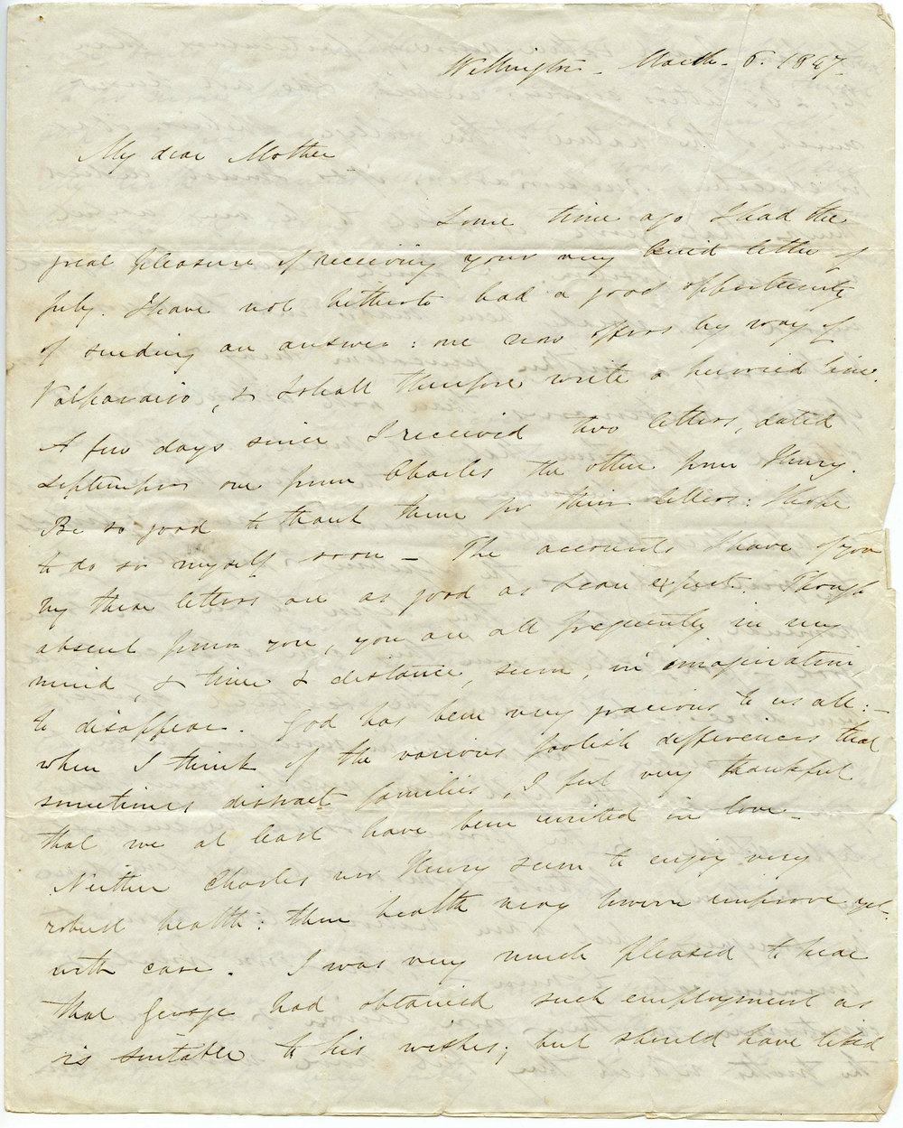 Letter from Octavius Hadfield to his mother, March 1847
