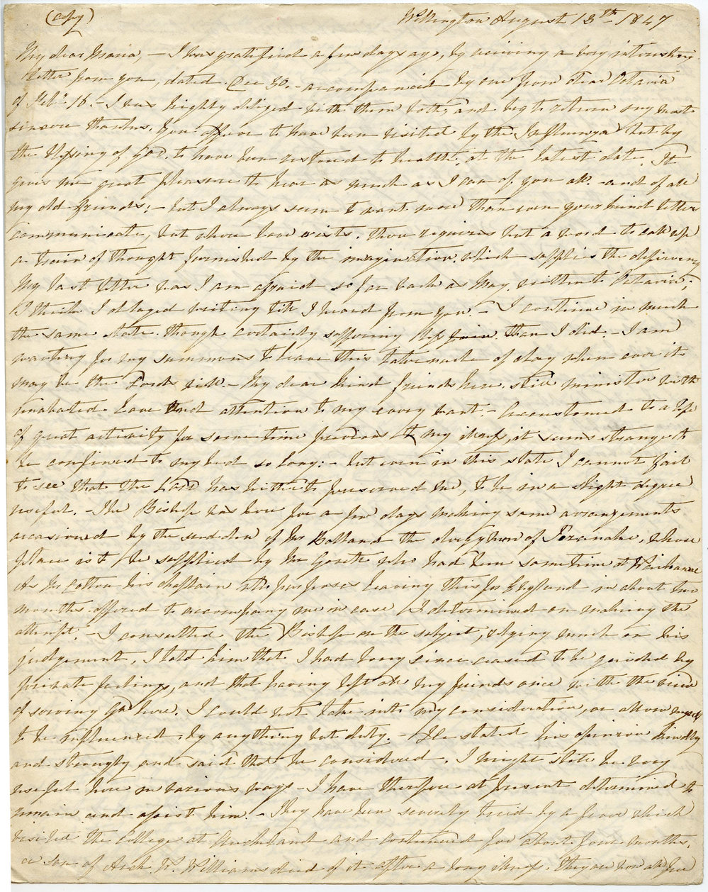 Letter from Octavius Hadfield to his sister Maria, August 1847