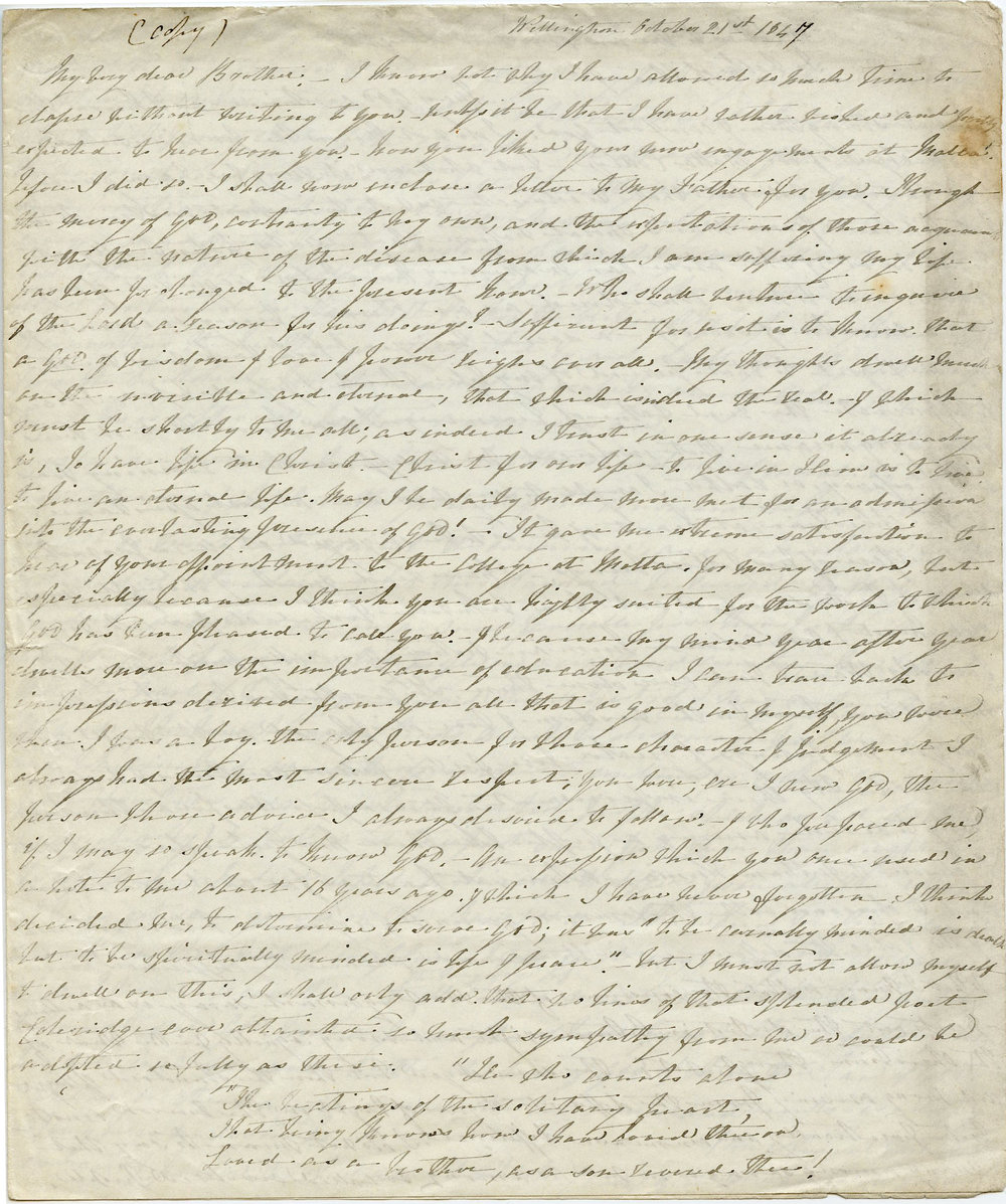 Letter from Octavius Hadfield to his brother George, October 1847