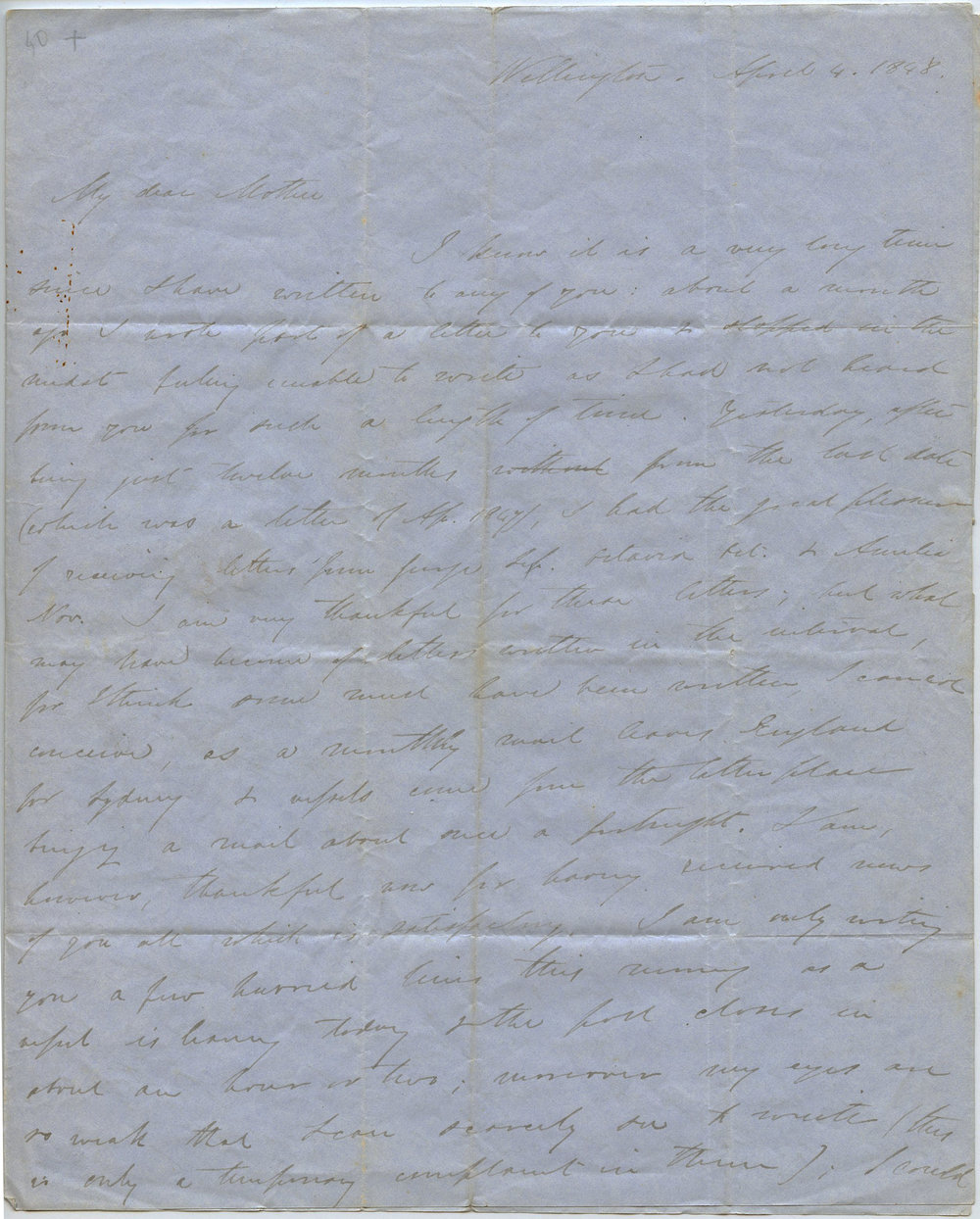 Letter from Octavius Hadfield to his mother, April 1848