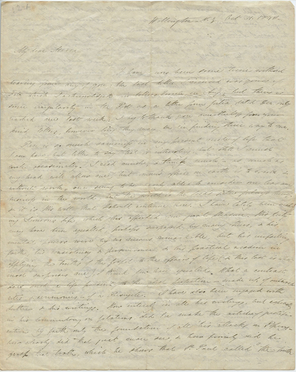Letter from Octavius Hadfield to his sister Maria, October 1848