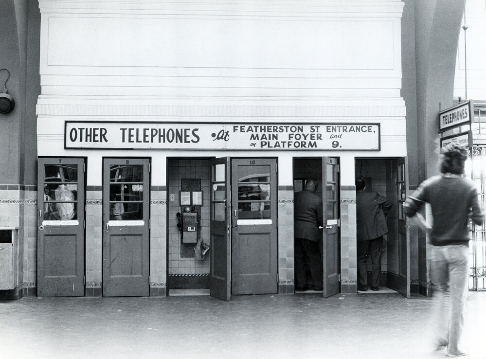 Telephone booths at Wellington Station