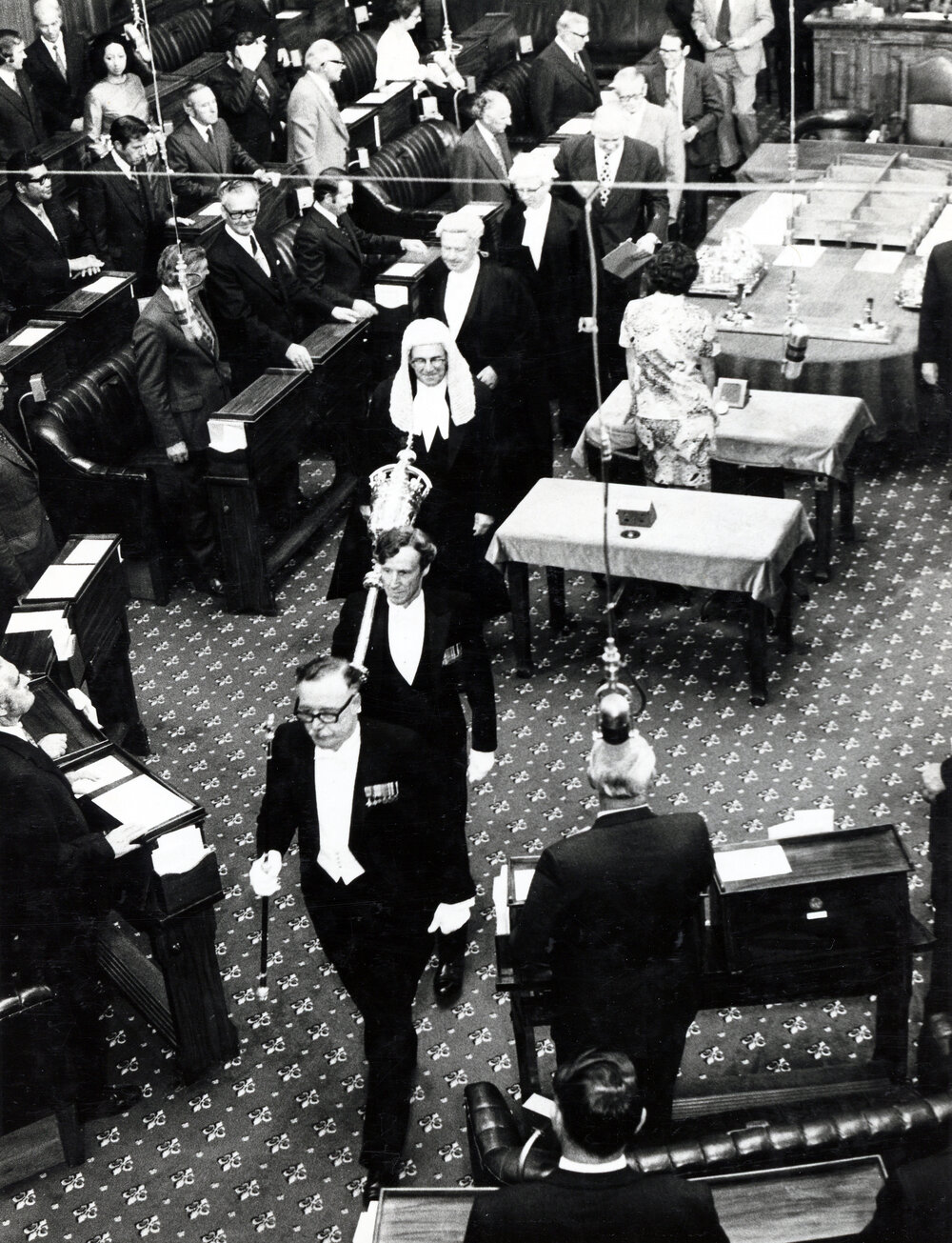 Speaker being led from Parliament