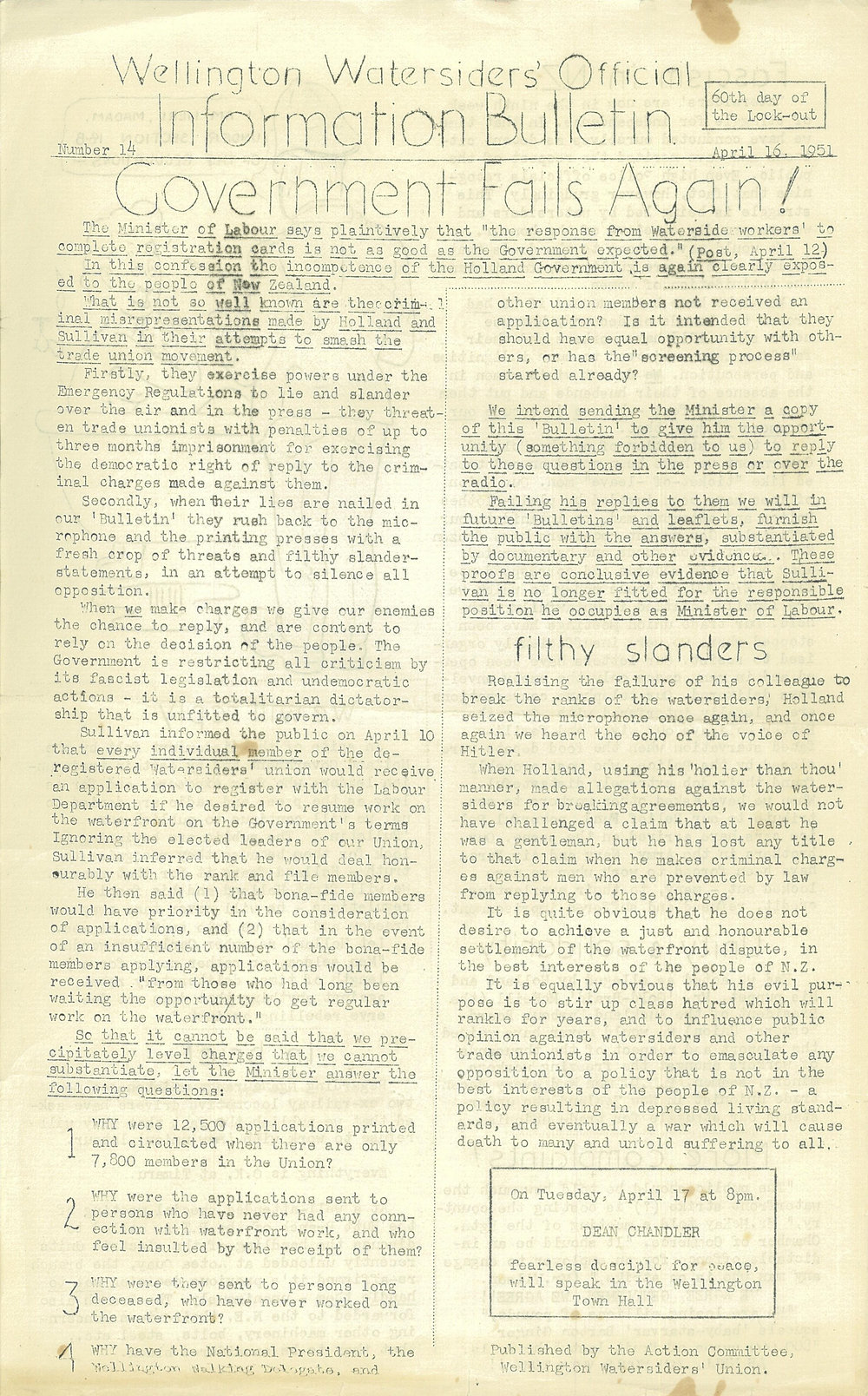 Wellington Watersiders' Official Information Bulletin, Number 14