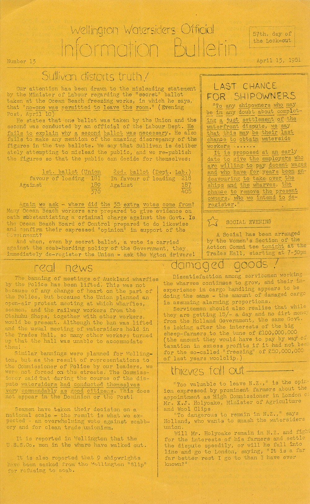 Wellington Watersiders' Official Information Bulletin, Number 13