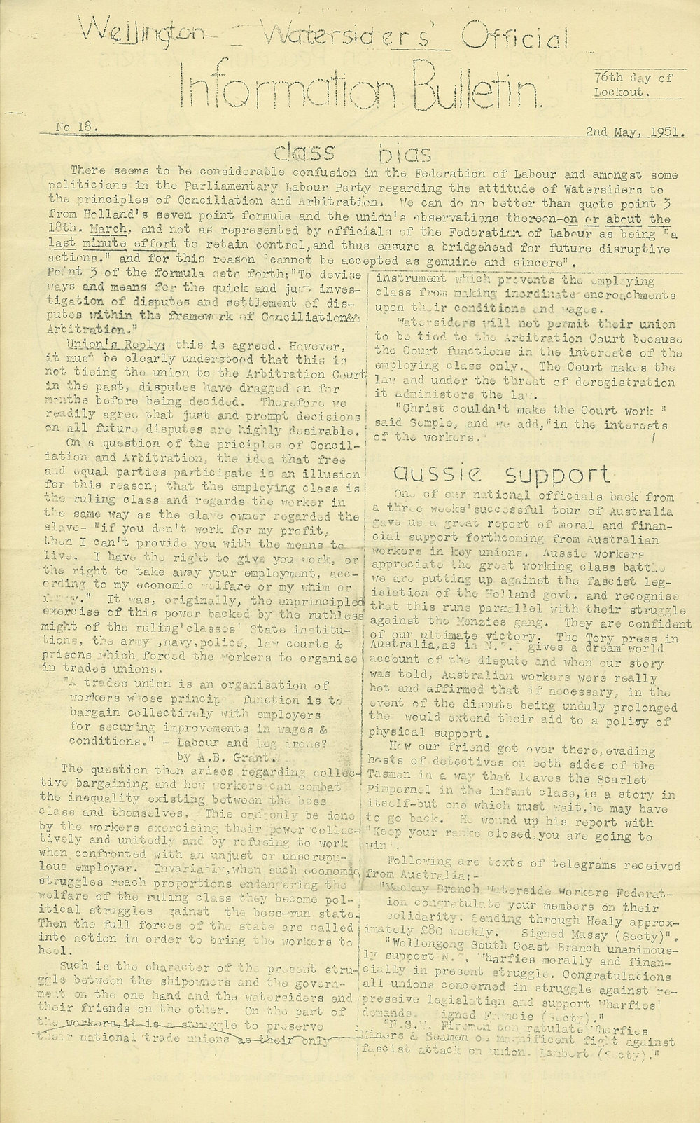Wellington Watersiders' Official Information Bulletin, Number 18