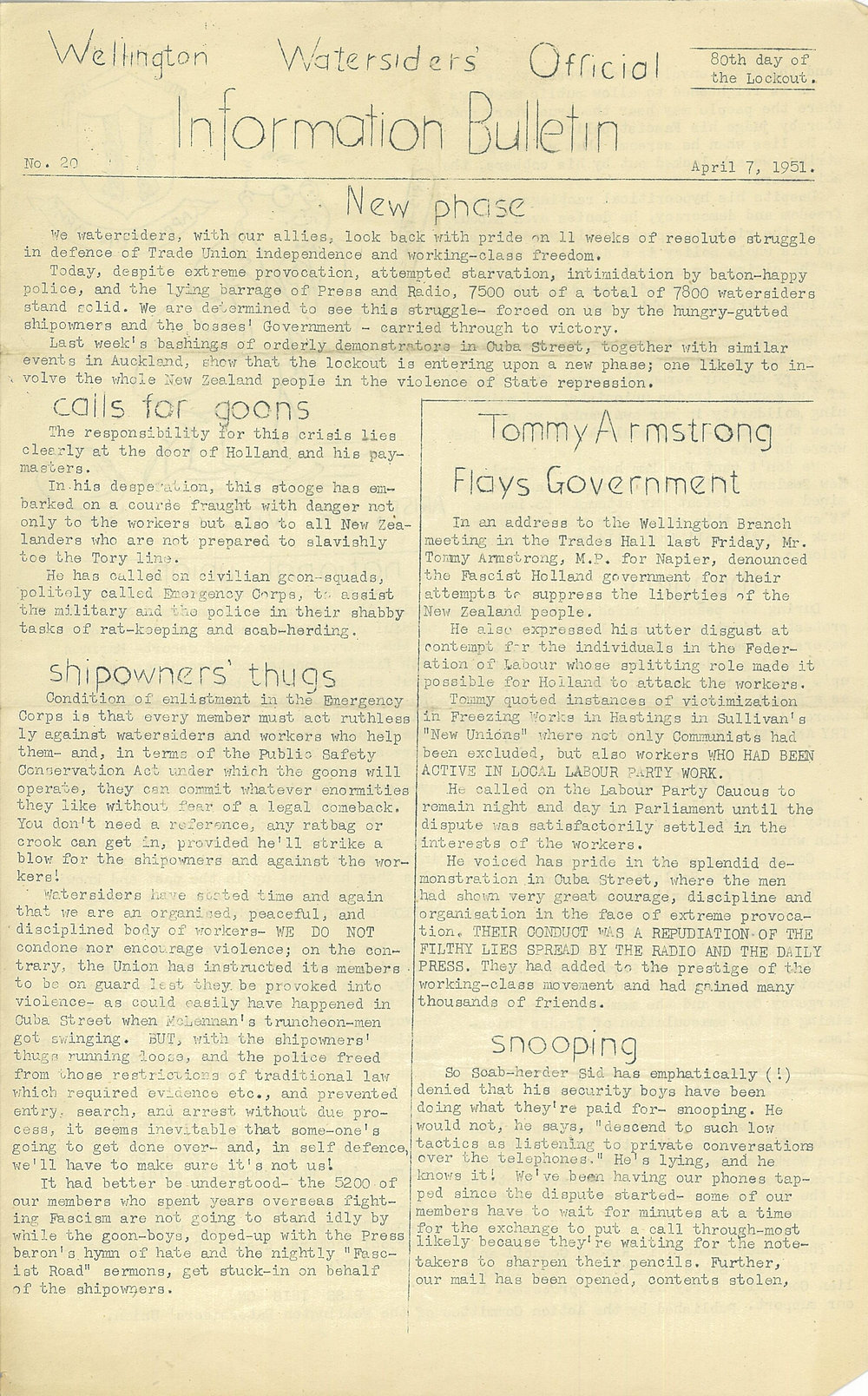 Wellington Watersiders' Official Information Bulletin, Number 20