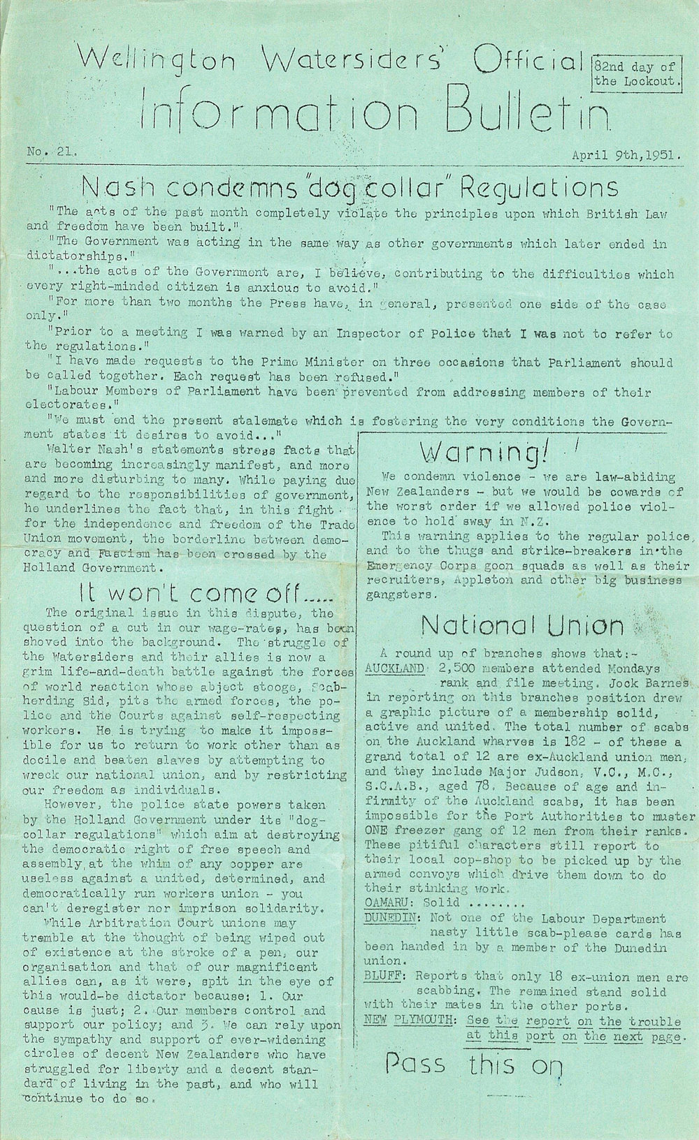 Wellington Watersiders' Official Information Bulletin, Number 21