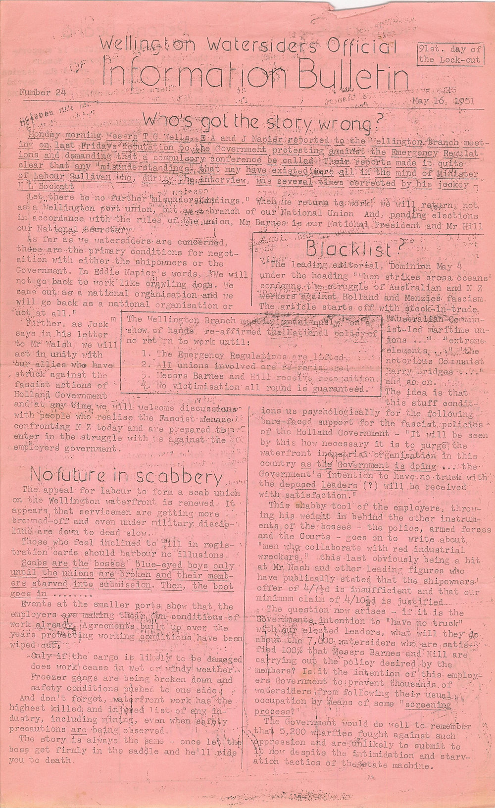 Wellington Watersiders' Official Information Bulletin, Number 24