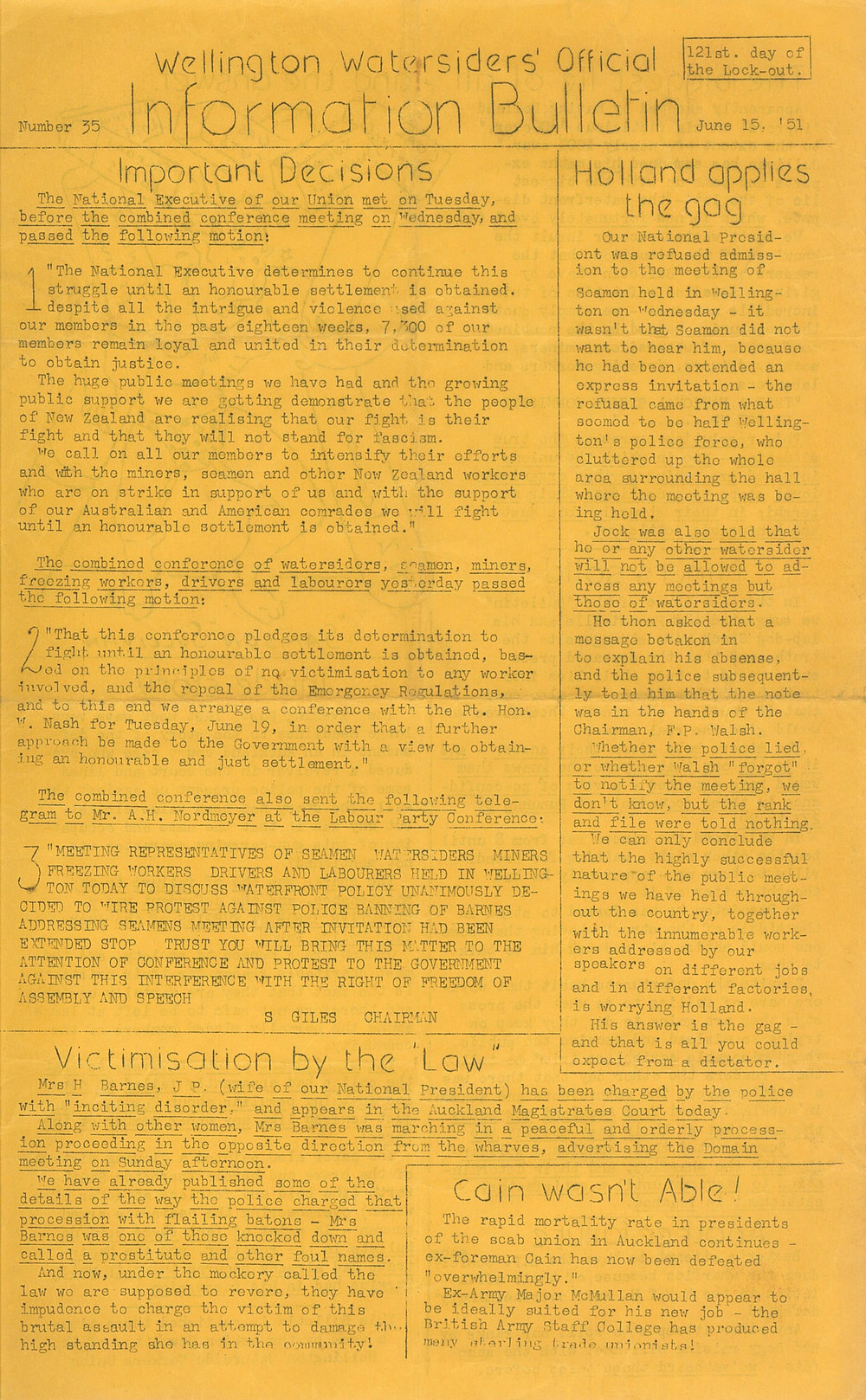Wellington Watersiders' Official Information Bulletin, Number 35