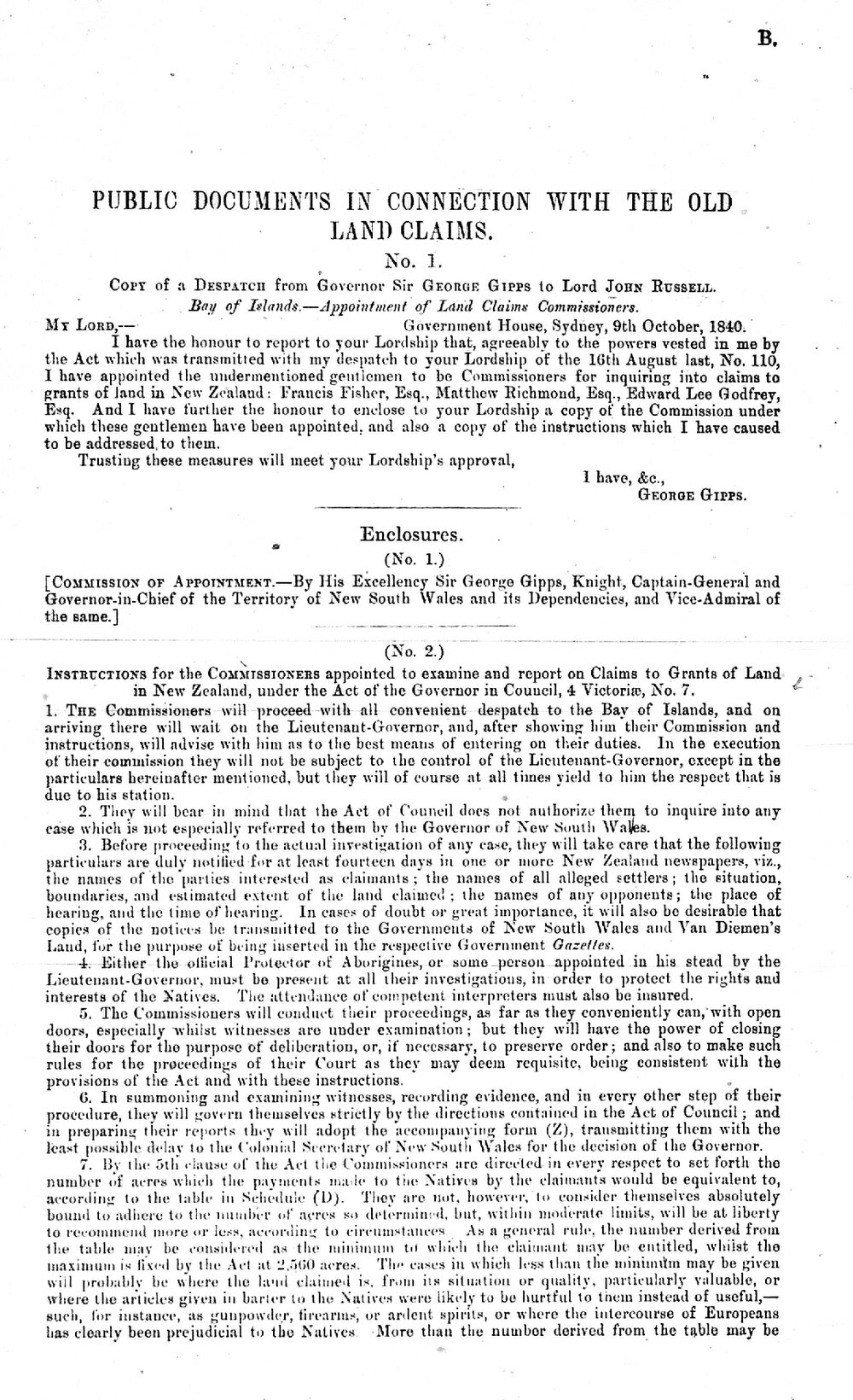 Public Documents in Connection with the Old Land Claims