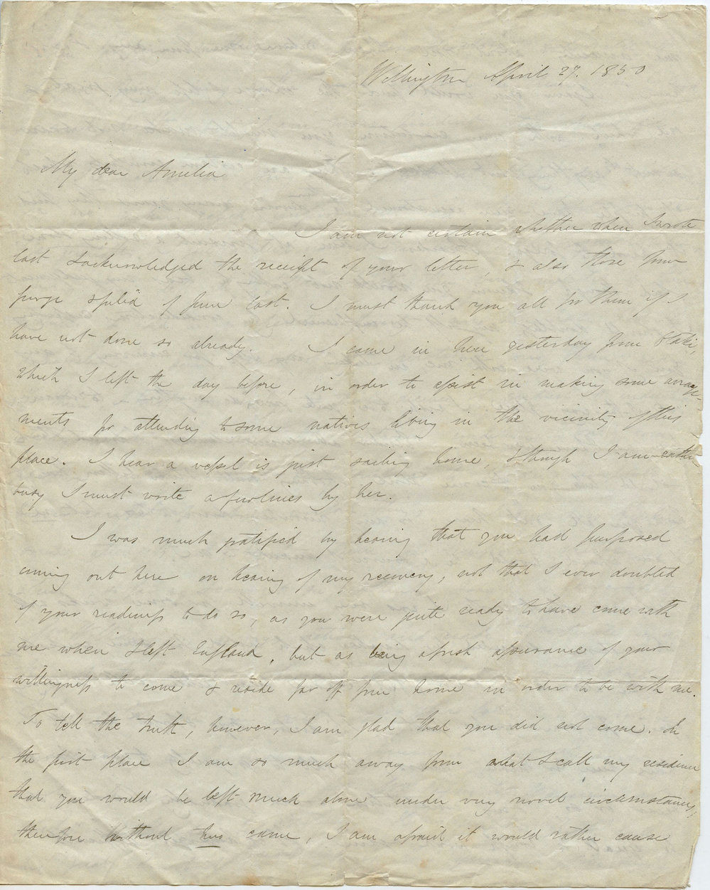 Letter from Octavius Hadfield to his sister Amelia, April 1850