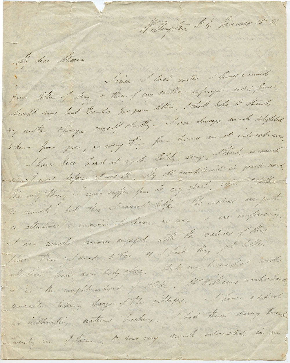 Letter from Octavius Hadfield to his sister Maria, January 1851