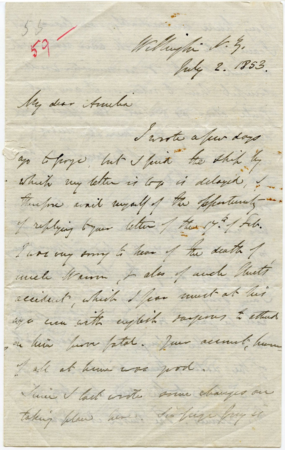 Letter from Octavius Hadfield to his sister Amelia, July 1853