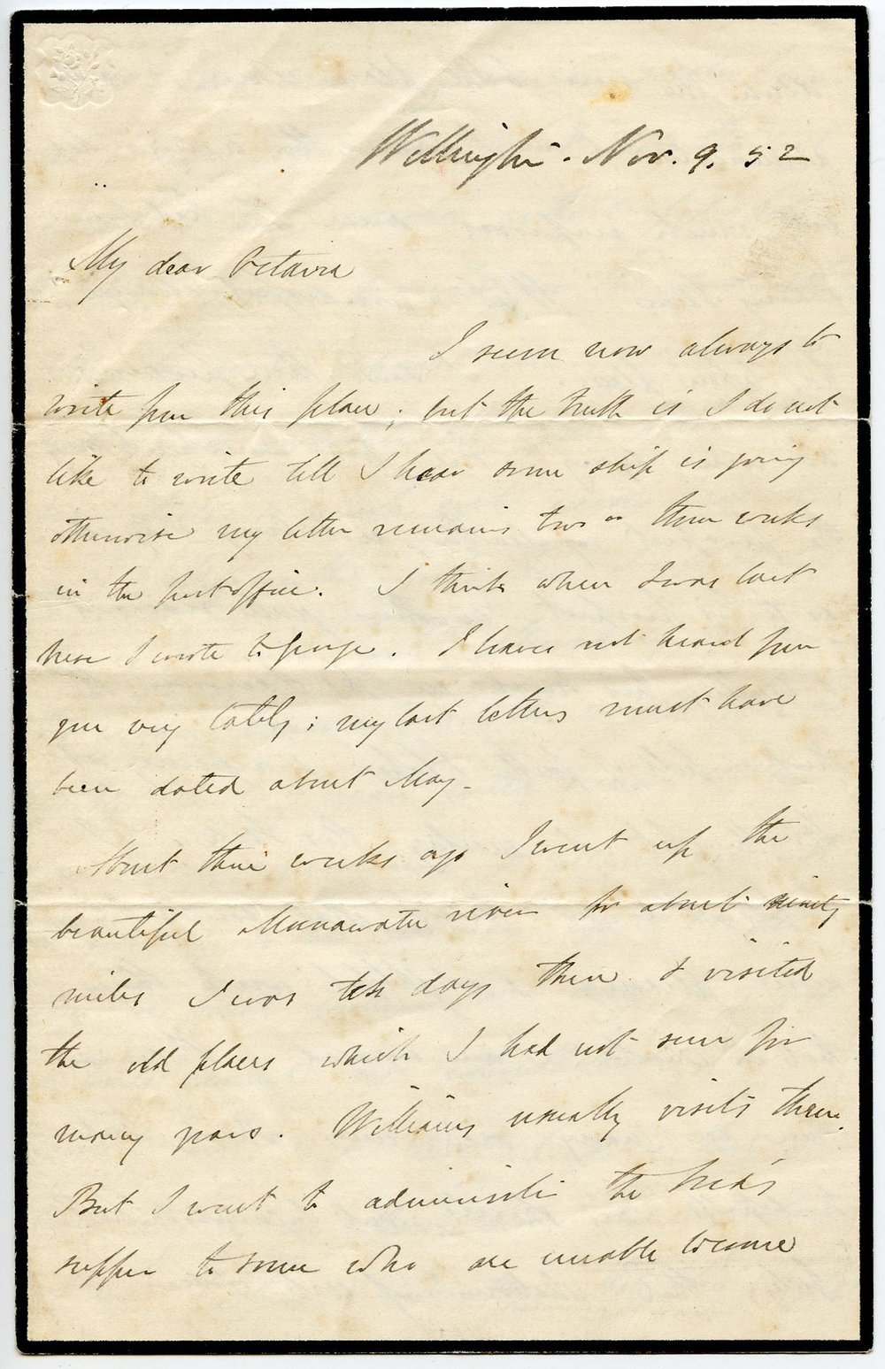 Letter from Octavius Hadfield to his sister Octavia, November 1852